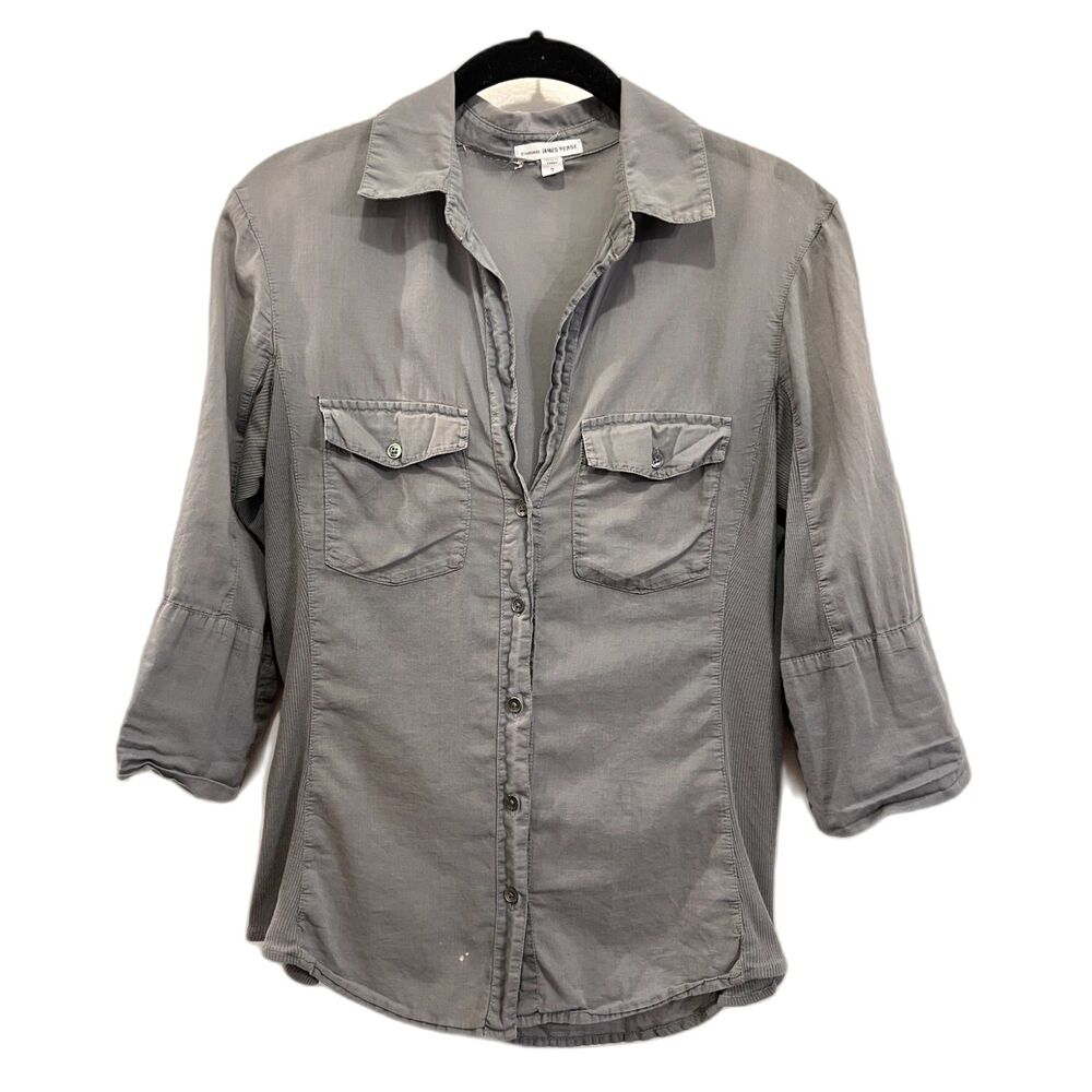Standard JAMES PERSE Gray Button Up Shirt Top Women's Size 2 Medium - Picture 2 of 12